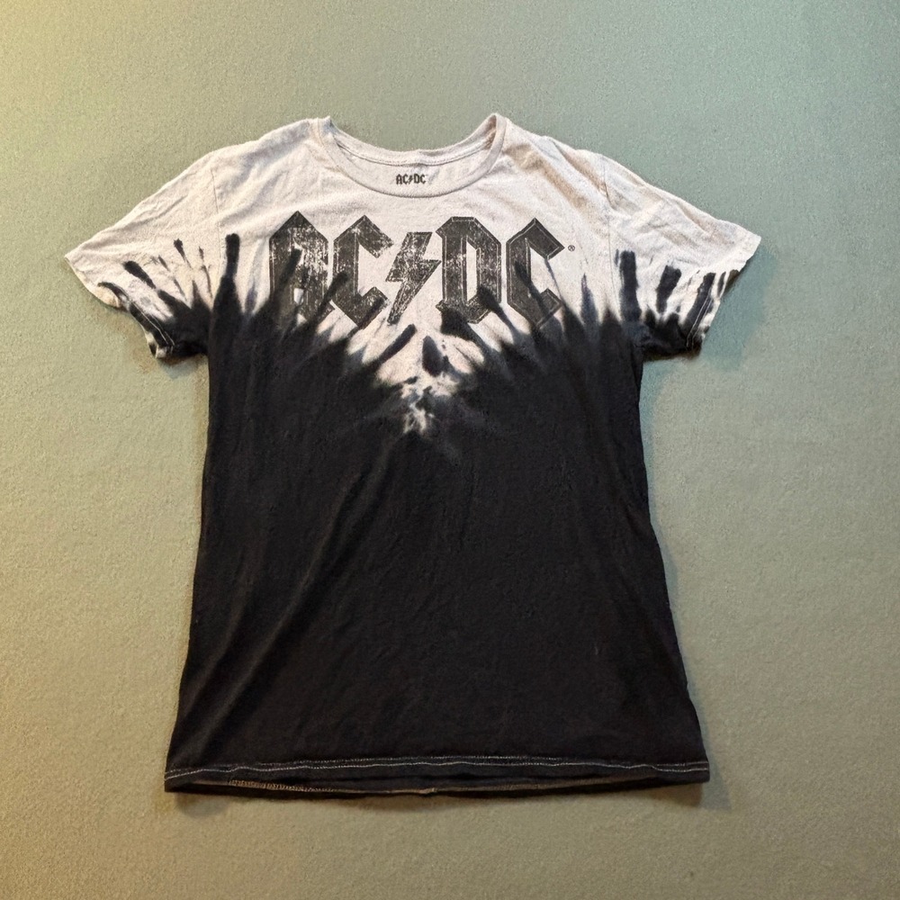 AC/DC Mens M Graphic T-Shirt Black Gray Tie Dye Rock Band Concert Tee